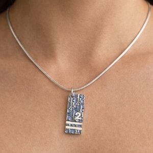 Dior Trotter Oblique Silver & Blue Number 2 Rectangular Plate Necklace